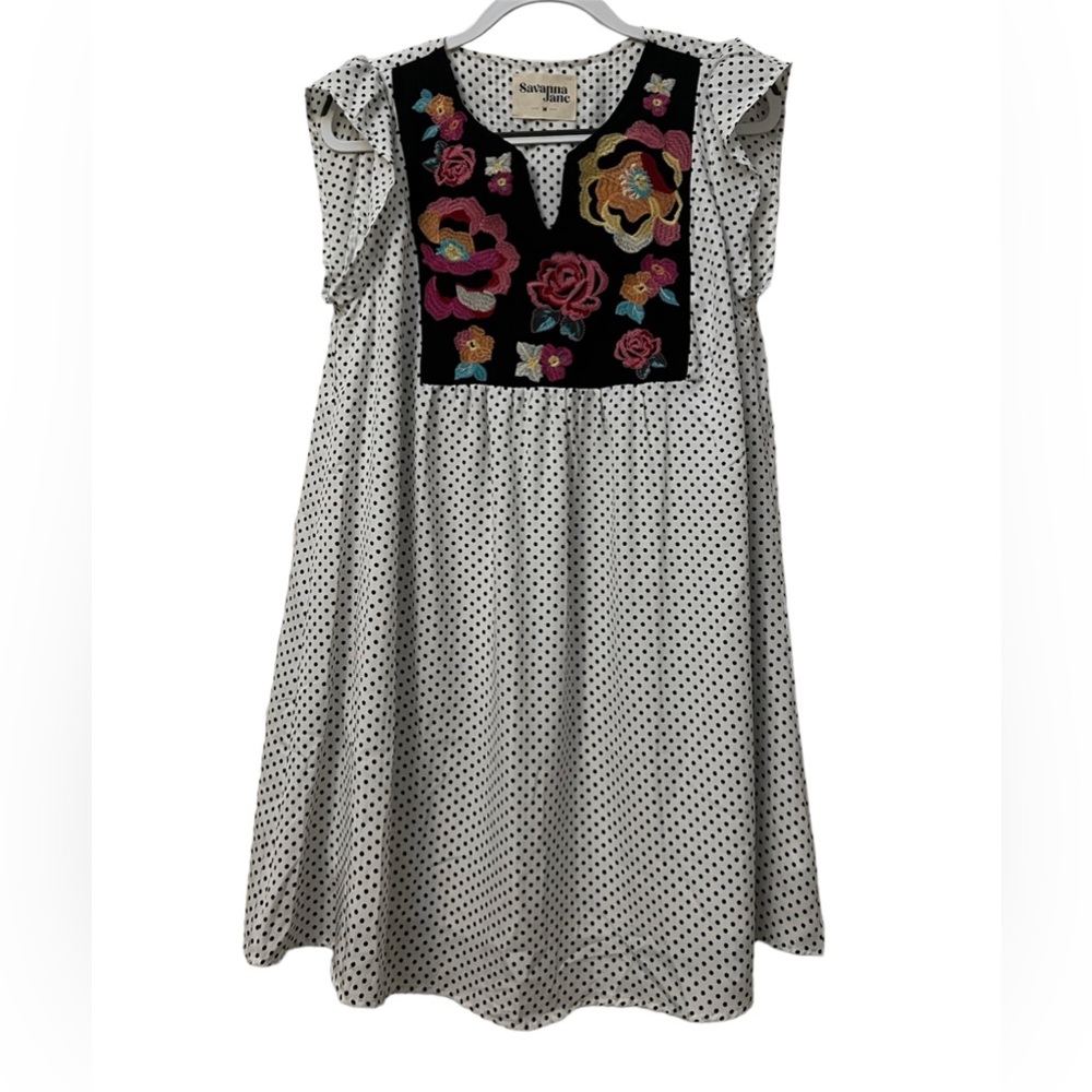 Savannah Jane Polka Dot Embroidered Mini Dress